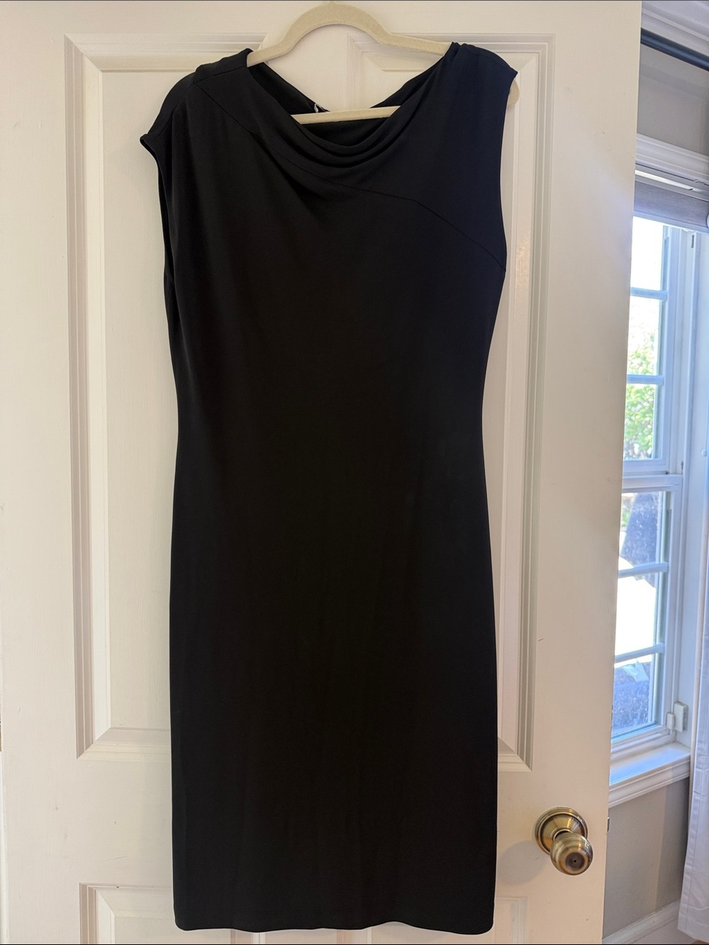Narciso Rodriguez Black Midi Sheath Dress with Draped Neckline
